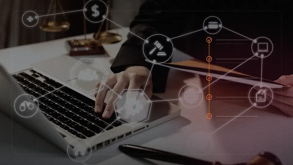 Law firm workstation connected to a step-by-step recovery checklist
